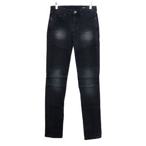 [3 for $15] Blank NYC 7" Rise Low Rise Black Moto Zip Jeans Ribbed Panels 25